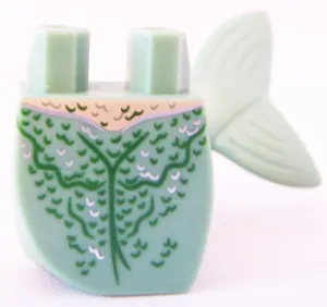 Tail, Mermaid / Merman Curved Left with Green and Gold Scales Pattern