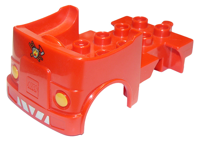 Duplo Car Body Truck with Reverse Fire Logo Pattern and Headlights on Front (Fits over Car Base 2 x 4)