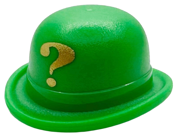 Minifigure, Headgear Hat, Bowler with Gold Question Mark Pattern