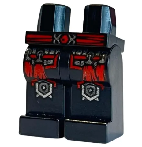 Hips and Legs with Red Sash Belt, Silver Thigh Armor with Trim and Tassels, Dark Silver Spiked Knee Pads Pattern