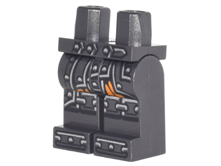 Hips and Legs with Metallic Silver Armor with Rivets, Orange Fabric, Chain Mail on Knees and Boots Pattern