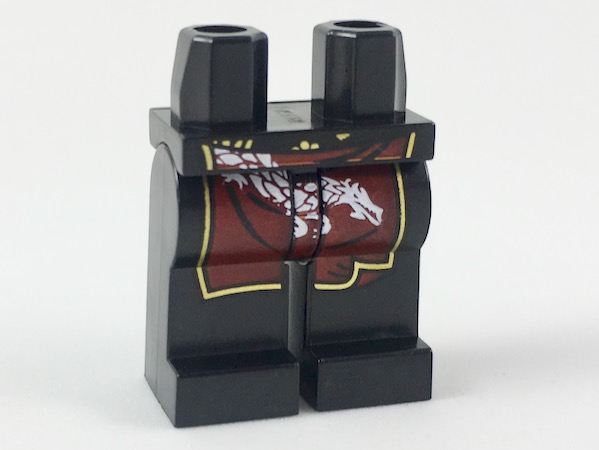 Hips and Legs with Dark Red Skirt with Gold Trim and White Dragon Pattern