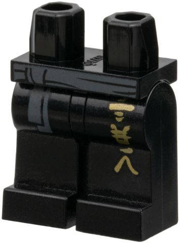 Hips and Legs with Dark Bluish Gray Sash Tied on Right, Gold Ninjago Logogram 'TER' Pattern