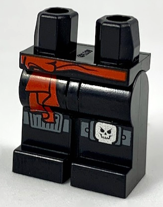 Hips and Legs with Red Sash, Dark Bluish Gray Knee Pads, Silver Skull on Left Knee Pattern