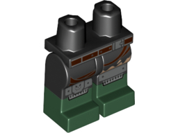 Hips and Legs with Dark Green Boots, Reddish Brown and Silver Belt, Straps, Silver Knee Pads with Minifigure Head Pattern