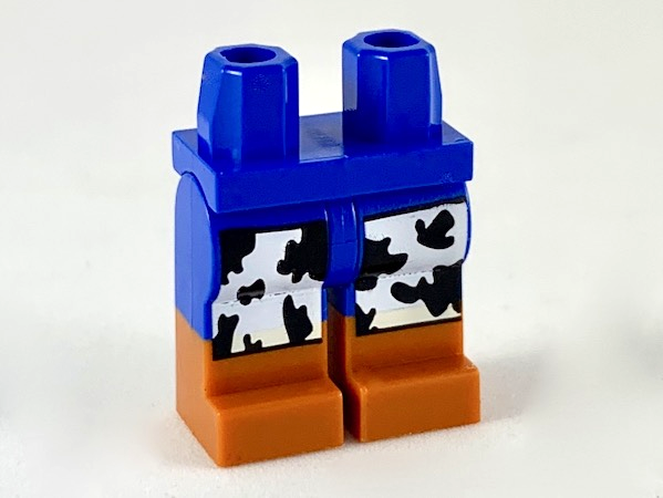 Hips and Legs with Molded Dark Orange Lower Legs / Boots and Printed White Cowskin Chaps with Black Spots Pattern