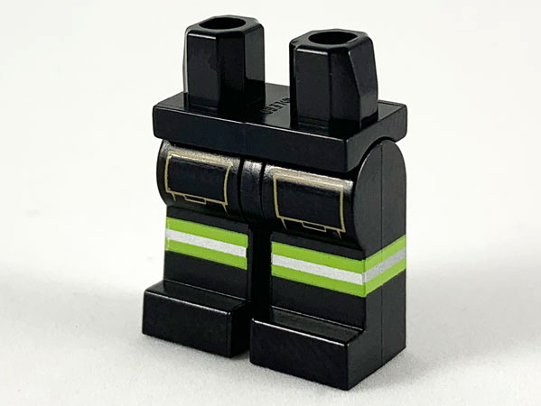 Hips and Legs with Lime and Silver Reflective Stripes Continuing on Sides and Tan Pockets Pattern