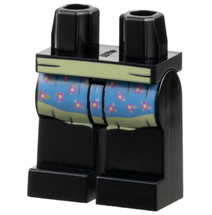 Hips and Legs with Bright Light Yellow and Medium Blue Apron with Dark Pink Flowers Pattern