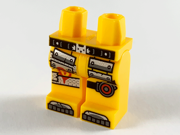 Hips and Legs with Silver Panels and Tape on Right Leg, Black and Red Knee Strap on Left Leg Pattern