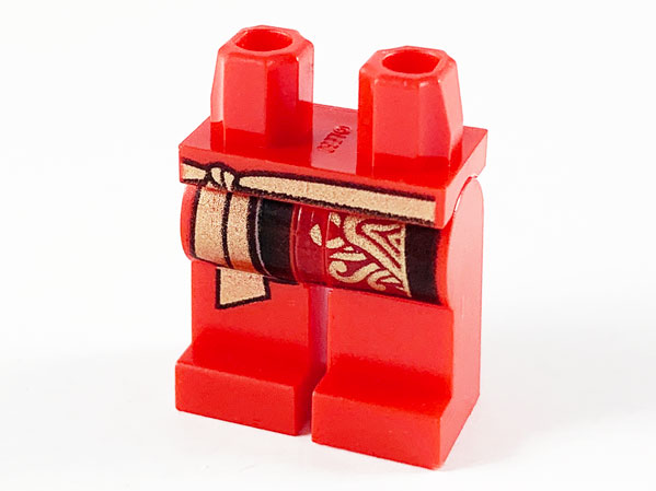 Hips and Legs with Gold Tied Sash, Dark Red Robe End with Gold Decoration Pattern