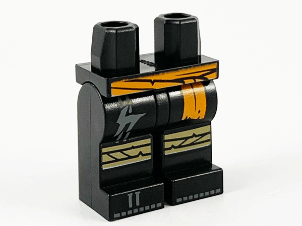 Hips and Legs with Orange Sash, Tan Knee Wrappings, Dark Bluish Gray Double Stripe and Ninjago Logogram Letter C Pattern