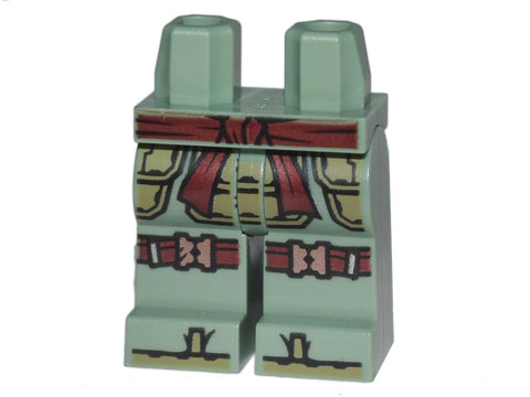 Hips and Legs with Olive Green Armor, Dark Red Sash and Knee Straps with Copper Buckles and Olive Green Sandal Straps Pattern