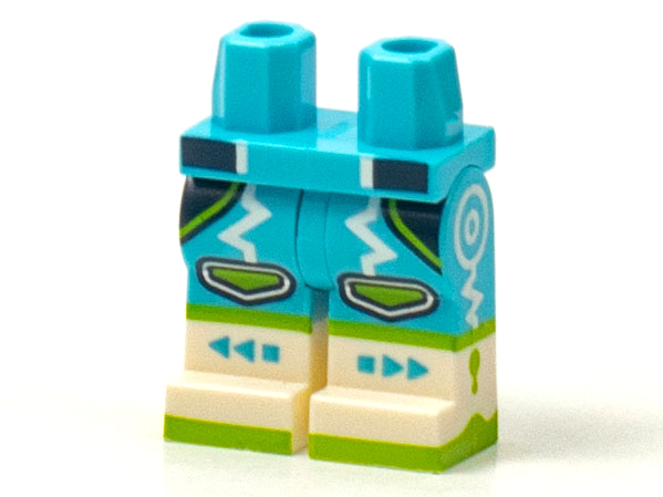 Hips and Legs with Molded White Lower Legs / Boots and Printed Dark Blue Pockets, White Zigzag Lines and Circles on Sides, and Lime Knee Pads, Boot Tops, and Soles Pattern