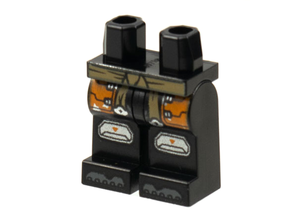 Hips and Legs with Tan Sash, Orange Armor, Pearl Dark Gray Knee Pads, Dark Bluish Gray Toes Pattern