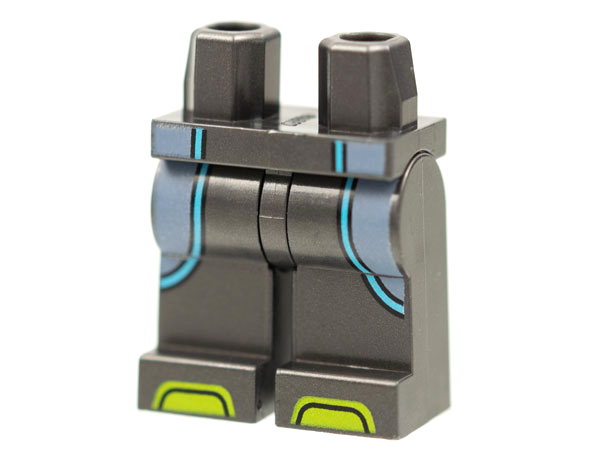 Hips and Legs with Dark Bluish Gray Side Panels, Medium Azure Piping, Lime Toes Pattern