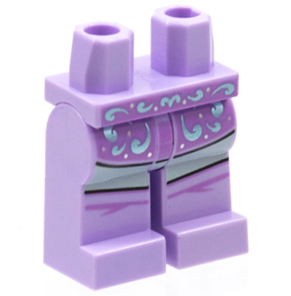 Hips and Legs with Metallic Light Blue Filigree, Light Aqua Stripe Across Legs Pattern