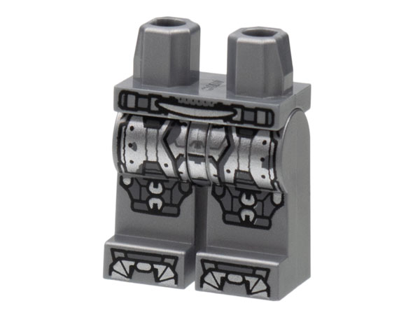 Hips and Legs with Silver Armor Plates and Toes, Dark Bluish Gray Trim Pattern