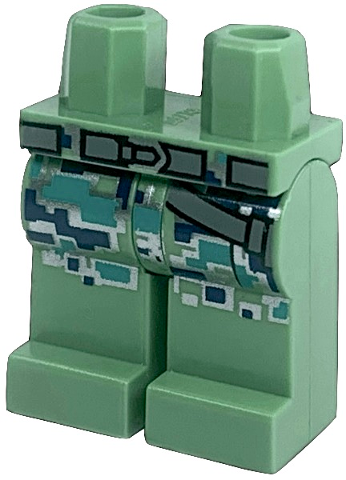 Hips and Legs with Dark Bluish Gray Belt and Holster, Dark Blue, Dark Turquoise, and Silver Pixelated Camouflage Pattern