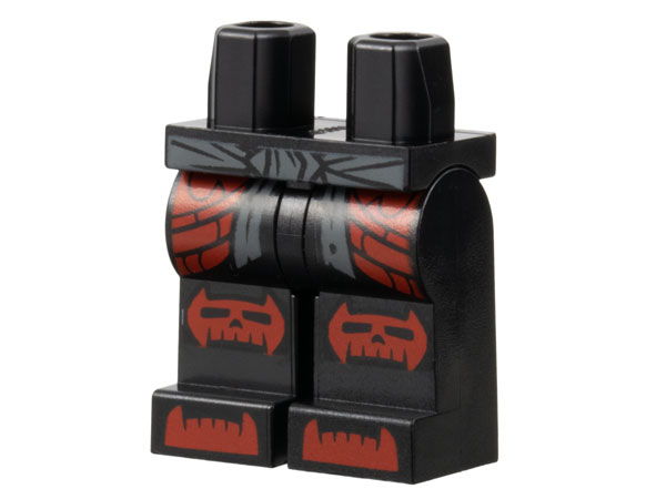 Hips and Legs with Dark Bluish Gray Sash, Red Hip Skirts, Skull Knee Pads, and Toes Pattern