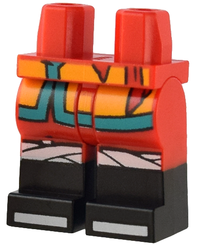 Hips and Legs with Molded Black Lower Legs / Boots and Printed Bright Light Orange Robe Ends with Dark Turquoise Trim, White Knee Wrappings and Shoe Tips Pattern