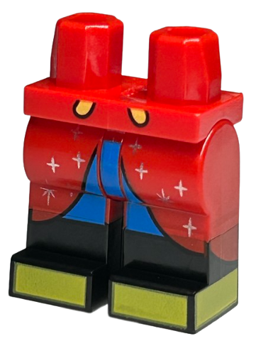 Hips and Legs with Molded Black Lower Legs / Boots and Printed Red Robe Ends with Silver Sparkles, Blue Shorts and Yellow Shoes Pattern