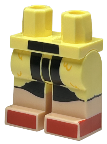 Hips and Legs with Molded Light Nougat Lower Legs / Boots and Printed Coat with Bright Light Orange Swirls / Fur over Black Dress and Red Shoes and Continuing on Sides Pattern