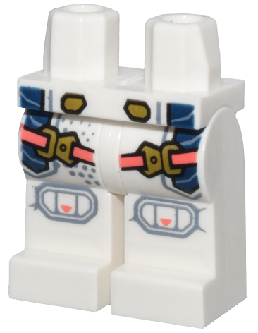 Hips and Legs with Coral Straps with Gold Buckles, Dark Blue Panels, Sand Blue Knee Pads and Dots Pattern