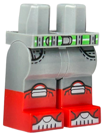 Hips and Legs with Molded Red Lower Legs / Boots and Printed Bright Green Belt with Silver Buckle, Black Stitching and Pockets, White Knee Pads and Shoe Tips Pattern