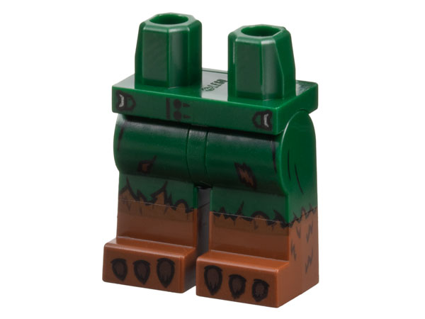 Hips and Legs with Molded Reddish Brown Lower Legs / Boots and Printed Tattered Shorts, Dark Brown Fur and Claws Pattern