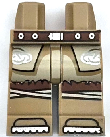 Hips and Legs with Reddish Brown Belt with Silver Buckle and Circles, Tan Tunic with Fur Hem and Celtic Knots, Knee Wrappings, Shoe Tips Pattern