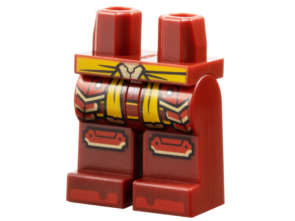 Hips and Legs with Bright Light Orange Sash with Gold Clasp and Ends, Red Armor Plates, Knee Pads, and Shoe Tips Pattern