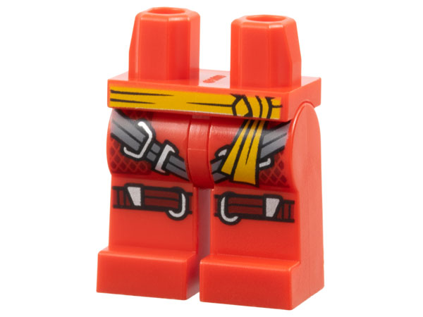 Hips and Legs with Bright Light Orange Sash, Dark Bluish Gray Harness, Dark Red Knee Straps and Silver Trim Pattern