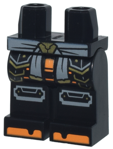 Hips and Legs with Dark Bluish Gray Sash with Gold Clasp and Ends, Armor Plates, Knee Pads, Orange Shoe Tips Pattern