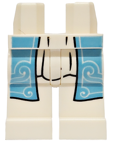 Hips and Legs with Medium Blue Robe Ends with Swirls, Black Outline and Pleat Lines Pattern