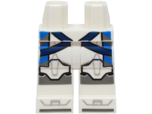 Hips and Legs with SW Clone Trooper Armor with Black and Dark Bluish Gray Markings, Dark Blue Straps and Kama with Blue Stripes Pattern