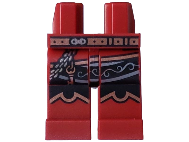 Hips and Legs with Black Trim with Dark Bluish Gray Filigree, Copper Belt with Silver Buckle, Chain and Key Pattern