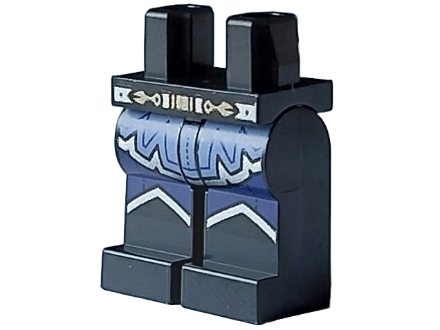 Hips and Legs with Sand Blue Kilt over Dark Blue Shorts with Gold and Silver Belt and Trim Pattern