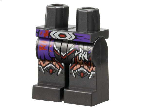 Hips and Legs with Armor, Dark Purple Sash and Cord with Teeth / Claws, Copper Knee Pads, Silver and Red Buckle and Trim Pattern