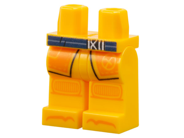 Hips and Legs with Dark Blue Belt with Black and Silver Buckle, Orange Robe Ends, Knee Pads, and Toes, Ninjago Logogram Letter A Pattern