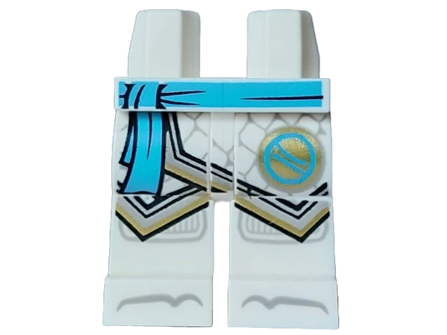Hips and Legs with Medium Azure Sash, Ninjago Logogram Letter Z in Circle, Light Bluish Gray Robe Ends with Gold Trim, Knee Pads and Toes Pattern