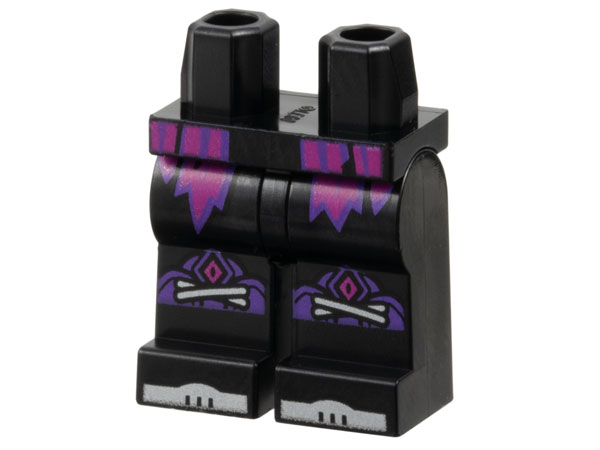 Hips and Legs with Magenta and Dark Purple Tattered Robe Ends, Knee Pads with Strings, Silver Shoe Tips Pattern