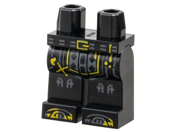 Hips and Legs with Dark Bluish Gray Tunic End, Knee Pads, and Shoe Tips, Yellow Buckle and Trim Pattern