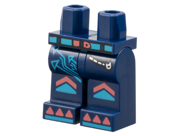 Hips and Legs with Medium Azure and Coral Belt, Arrows, Silver Pocket Zipper, Knee Pads with Chevrons, Triangles and Lines on Shoe Tips Pattern