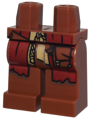 Hips and Legs with Dark Red and Tan Robe Ends, Tassel, and Reddish Brown Strap with Pouch Pattern