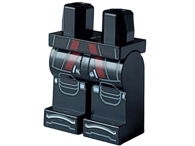 Hips and Legs with Light Bluish Gray Side Panels and Knee Pads Outline, Dark Red Stripes and Silver Straps and Boot Tips Pattern