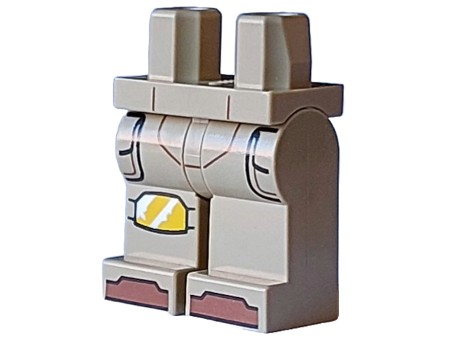 Hips and Legs with Black Pockets Outline, Bright Light Orange and Silver Knee Pad on Right Leg and Reddish Brown Shoe Tips Pattern