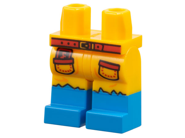 Hips and Legs with Molded Dark Azure Lower Legs / Boots and Printed Black and Red Belt, Pockets and Card, Frayed Edges Pattern