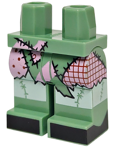 Hips and Legs with Bright Pink, White and Dark Red Ragdoll Patchwork, Black Stitching and Toes Pattern