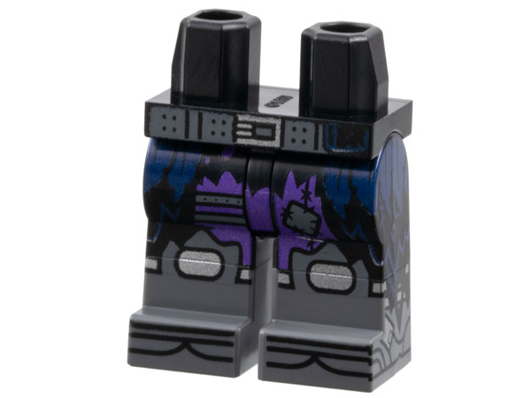 Hips and Legs with Molded Dark Bluish Gray Lower Legs / Boots and Printed Dark Bluish Gray Belt, Silver Buckle and Knee Pads, Dark Blue Tattered Coattails and Dark Purple Pant Legs Pattern