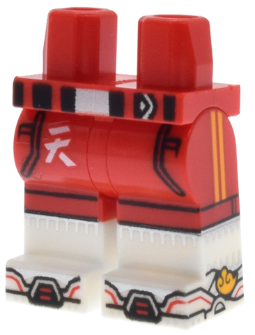 Hips and Legs with Molded White Lower Legs / Boots and Printed Black Belt, Pockets, and Boot Tips, Bright Light Orange Wings and Stripes, White Chinese Logogram '天' (Sky) Pattern